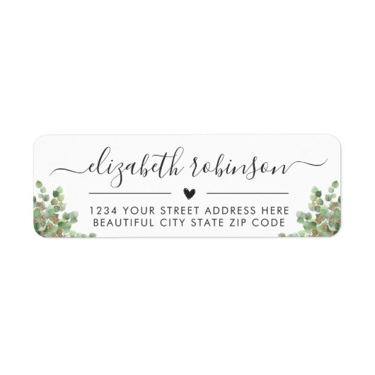 Meisjes Elegant Script Greenery Address Label (Voorkant)