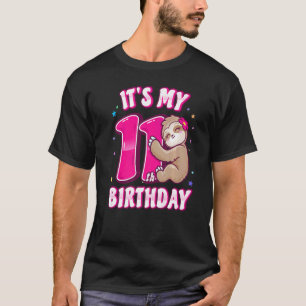 meisjes elfde verjaardag mijn 11e dag roze luiaard t-shirt