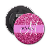 Meisjes en Glam Hot Pink Glitter Sparkles Button Flesopener (Voorkant)