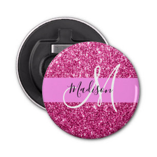 Meisjes en Glam Hot Pink Glitter Sparkles Button Flesopener