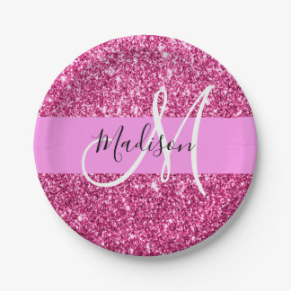 Meisjes en Glam Hot Pink Glitter Sparkles Papieren Bordje