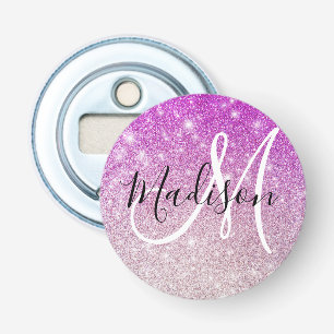 Meisjes en Glam Paars Glitter Sparkles Monogram Button Flesopener