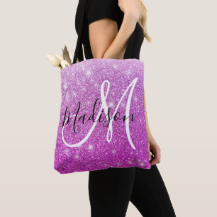Meisjes en Glam Paars Glitter Sparkles Monogram Draagtas