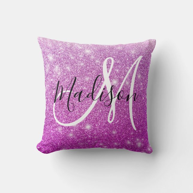 Meisjes en Glam Paars Glitter Sparkles Monogram Kussen (Voorkant)
