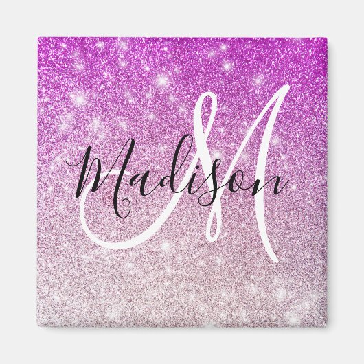 Meisjes en Glam Paars Glitter Sparkles Monogram Magneet (Voorkant)