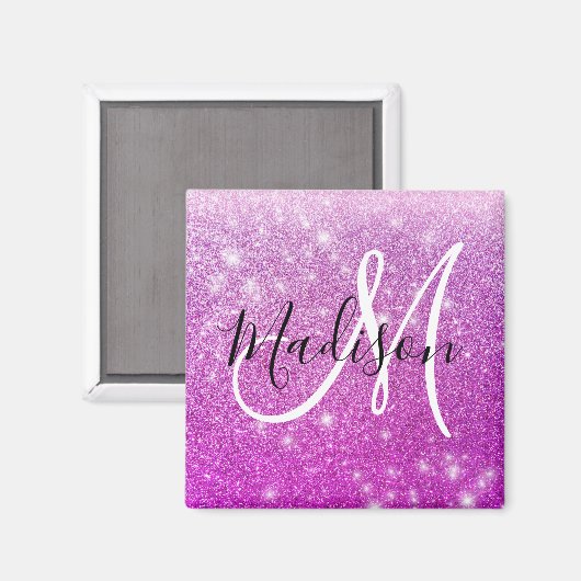 Meisjes en Glam Paars Glitter Sparkles Monogram Magneet (Voorkant / Achterkant)