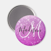 Meisjes en Glam Paars Glitter Sparkles Monogram Magneet (Voorkant / Achterkant)