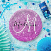 Meisjes en Glam Paars Glitter Sparkles Monogram Papieren Bordje (Feest)
