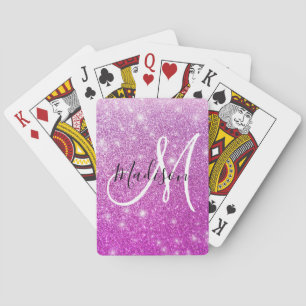 Meisjes en Glam Paars Glitter Sparkles Monogram Pokerkaarten