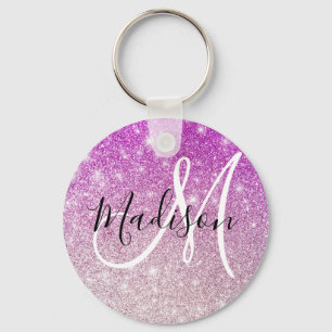 Meisjes en Glam Paars Glitter Sparkles Monogram Sleutelhanger
