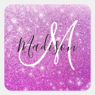 Meisjes en Glam Paars Glitter Sparkles Monogram Vierkante Sticker