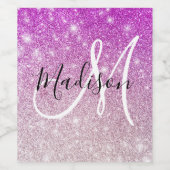 Meisjes en Glam Paars Glitter Sparkles Monogram Wijn Etiket (Enkel label)