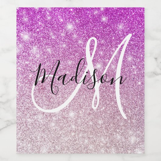 Meisjes en Glam Paars Glitter Sparkles Monogram Wijn Etiket (Enkel label)