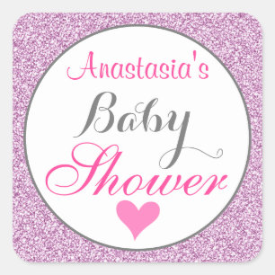 Meisjes en glam Roze Lila Paars Glitter Baby showe Vierkante Sticker