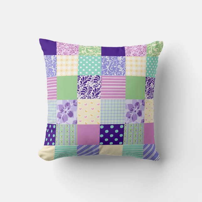 Meisjes en vers Pattern Squares Vector Quilt Kussen (Voorkant)