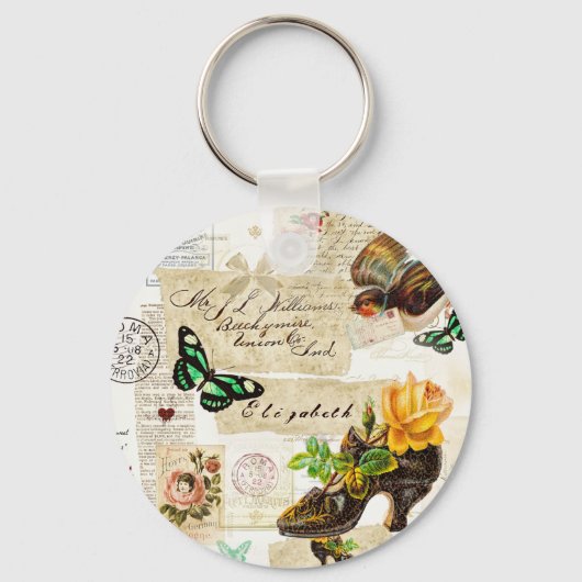 Meisjes  Ephemera Mode Collage met naam Sleutelhanger (Voorkant)