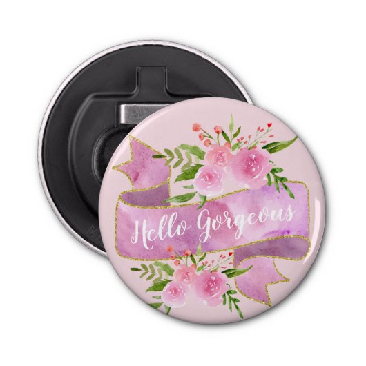 Meisjes Floral Blush Pink Hallo Goudgoud Button Flesopener (Voorkant)