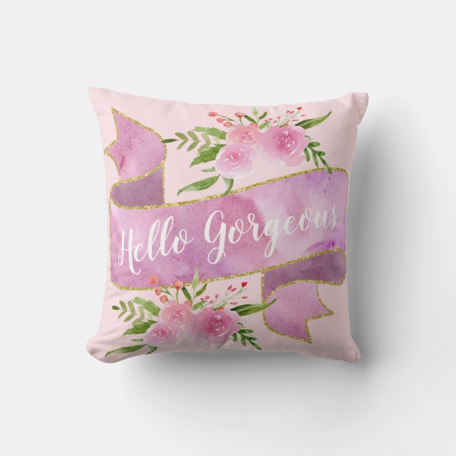 Meisjes  Floral Blush Pink Hallo Goudgoud Kussen (Voorkant)