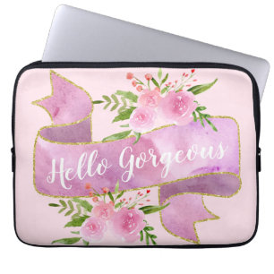 Meisjes  Floral Blush Pink Hallo Goudgoud Laptop Sleeve
