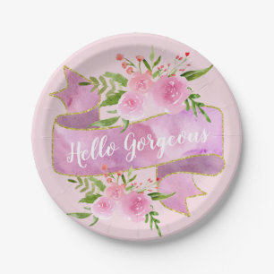 Meisjes Floral Blush Pink Hallo Goudgoud Papieren Bordje