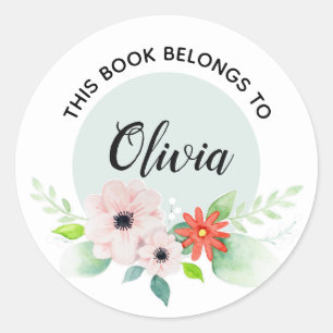 Meisjes Floral "Dit boek behoort tot" Flowers en N Ronde Sticker