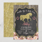 Meisjes Floral Glitter Paard Verjaardag Uitnodigin Kaart (Voorkant / Achterkant)