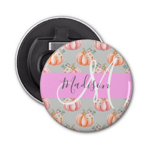 Meisjes Floral Gray Pink Peach Monogram Button Flesopener
