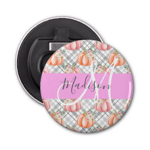 Meisjes Floral Gray Pink Peach Monogram Button Flesopener