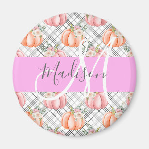Meisjes Floral Gray Pink Peach Monogram Magneet