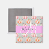 Meisjes Floral Gray Pink Peach Monogram Magneet (Voorkant / Achterkant)