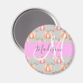 Meisjes Floral Gray Pink Peach Monogram Magneet (Voorkant / Achterkant)