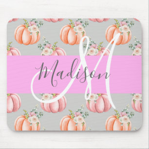 Meisjes Floral Gray Pink Peach Monogram Muismat