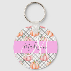 Meisjes Floral Gray Pink Peach Monogram Sleutelhanger