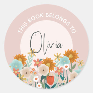 Meisjes Floral roze 'Dit boek behoort tot de bloem Ronde Sticker