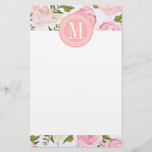 Meisjes Floral roze Roses Peony gepersonaliseerd Briefpapier