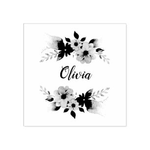 Meisjes Floral Waterverf Flowers en Name Bookplate Rubberstempel