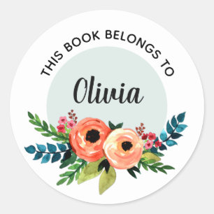 Meisjes Floral Waterverf Flowers Kinder Bookplate Ronde Sticker
