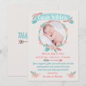 Meisjes Foto Boho Feather Wreath Birth Aankondiging (Voorkant / Achterkant)