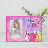 Meisjes Foto Bowling Tie Dye Feestje Kaart (Staand voorkant)