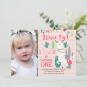 Meisjes Foto Llama Fun Birthday Invitation Kaart (Staand voorkant)