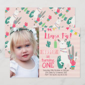 Meisjes Foto Llama Fun Birthday Invitation Kaart (Voorkant / Achterkant)