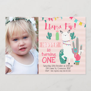 Meisjes Foto Llama Fun Birthday Invitation Kaart