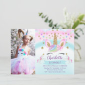 Meisjes Foto Roze Bow Eenhoorn Verjaardag Uitnodig Kaart (Staand voorkant)