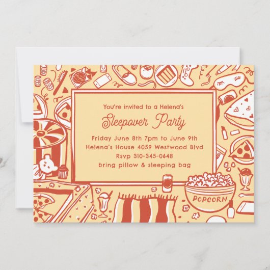 Meisjes Geel Rood Sleepover Verjaardagsfeest Kaart (Voorkant)