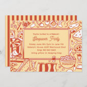 Meisjes Geel Rood Sleepover Verjaardagsfeest Kaart (Voorkant / Achterkant)