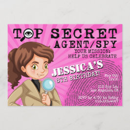 Meisjes geheime agent Spy Birthday Party Invitatio Kaart
