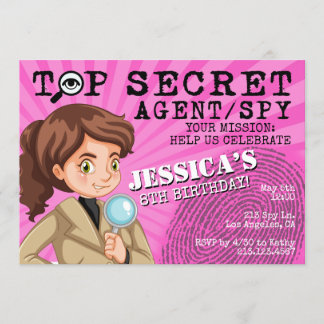 Meisjes geheime agent Spy Birthday Party Invitatio Kaart