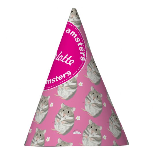 Meisjes genaamd Pet met grijze en witte hamster Feesthoedjes (Rechts)