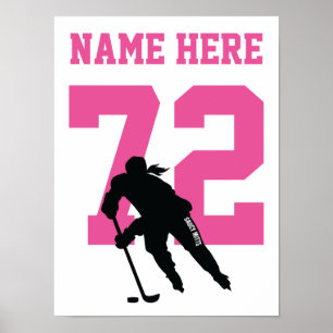 Meisjes Gepersonaliseerde Hockey Player Number Roz Poster