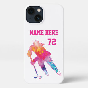 Meisjes Gepersonaliseerde Hockey Player Waterverf  iPhone 13 Hoesje